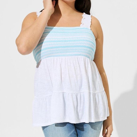 NWT Plus Size 5X TORRID Cotton Modal Slub Square Neck Smocked Babydoll Tank top - Picture 1 of 4